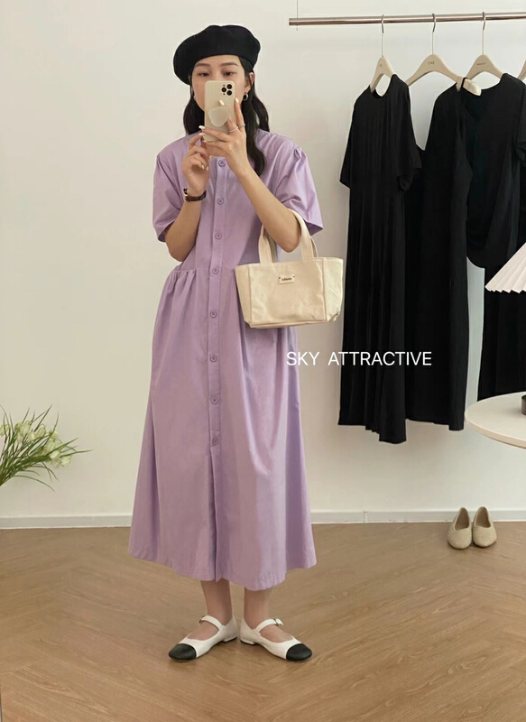 New in early summer! [sky] Korean solid color Pleated Dress s19220# HBx