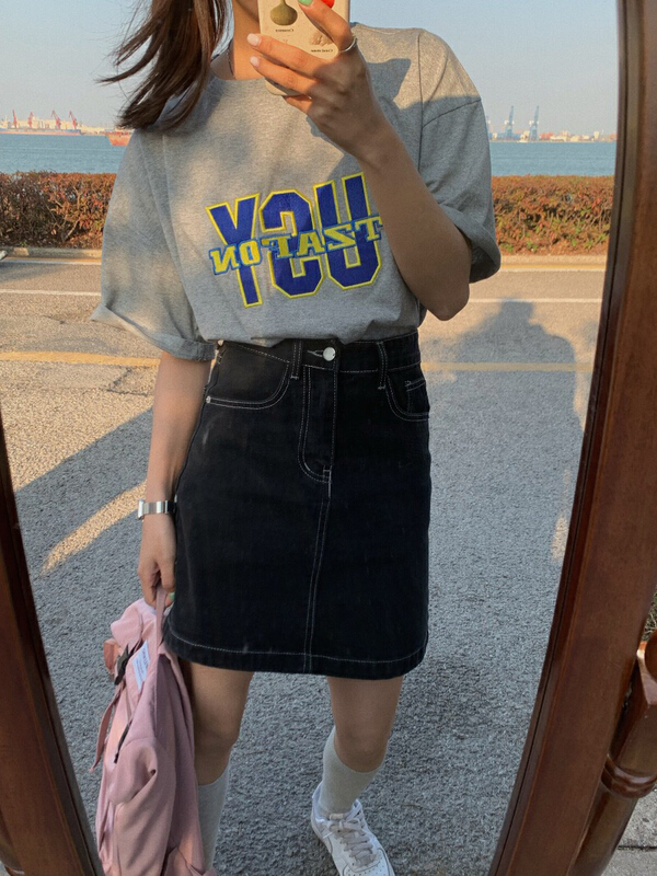 [lab eeda] Vintage loose simple letter embroidered short sleeve T-shirt 2915# ozq
