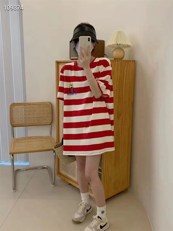 [Naikan Nik] round neck striped Pullover embroidered dress 9660# lwy
