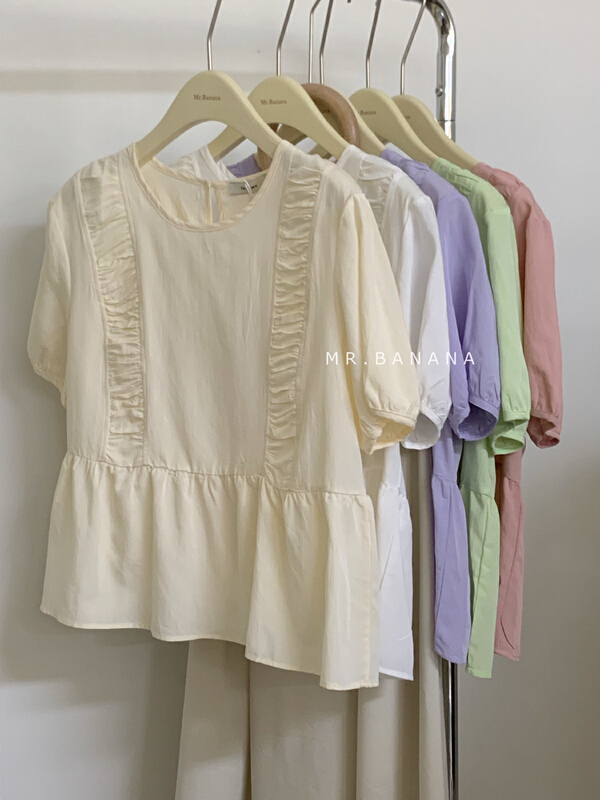 Original price 50.76! New in early summer! [mr.banana] Korean style round neck Korean style shirt 1122# ll