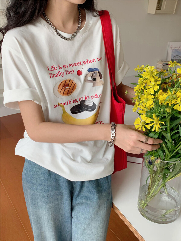 [Chennai] niche print round neck short sleeve T-shirt 122c163# zxx