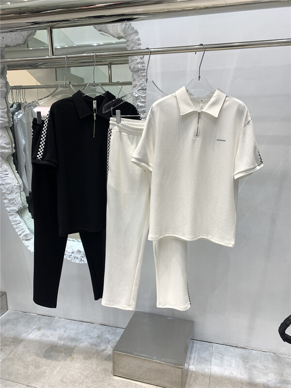 [Qi] half zipper polo shirt + comfortable casual pants two piece suit 6303-1# ZZL