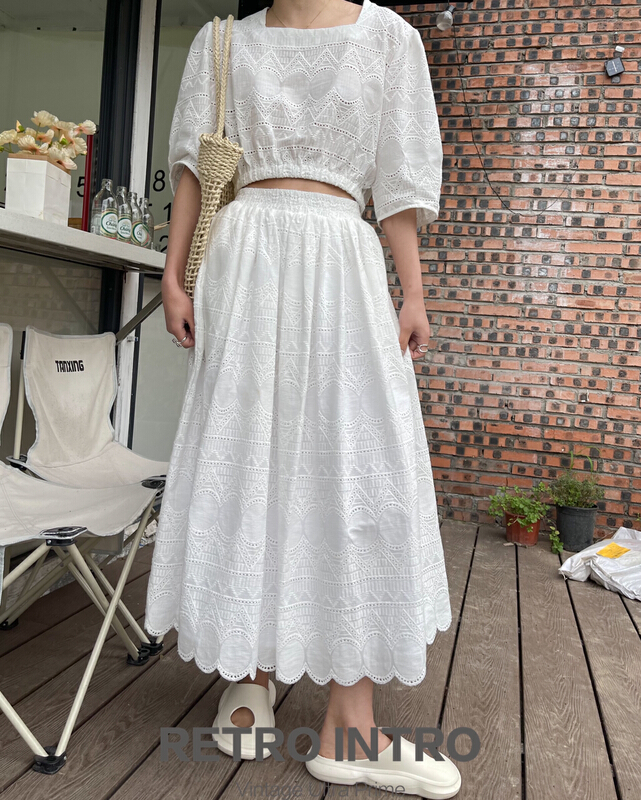 New in early summer! [Rin] Korean lady lace heavy industry embroidery skirt 21087# cqw