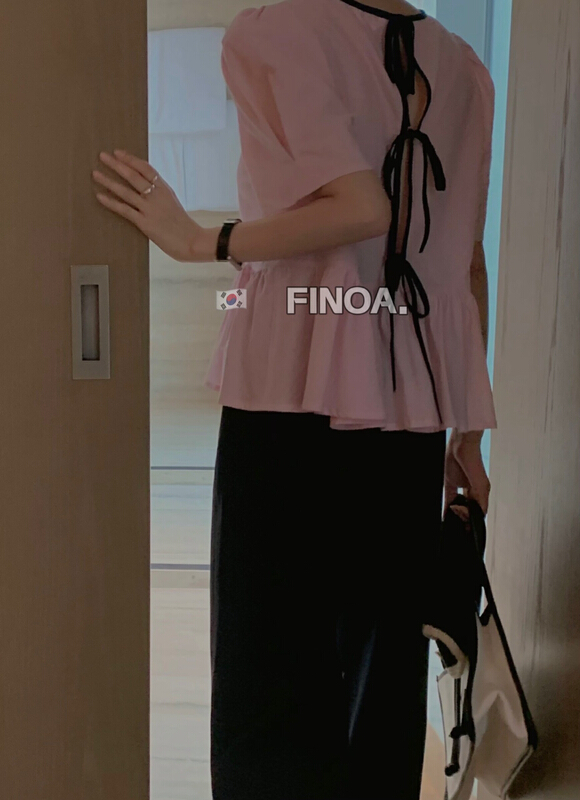 【FINOA】韓版休閒後開背綁帶設計時尚小衫  1060#  CLS