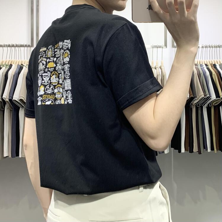 New year in early spring! [wild club] round neck versatile single pocket short sleeve T-shirt b8256# ZZL