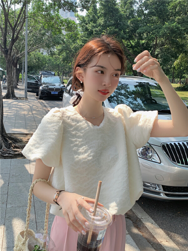 [timely rain] Han Feng ins sweet temperament loose bubble sleeve shirt 72929# WPL