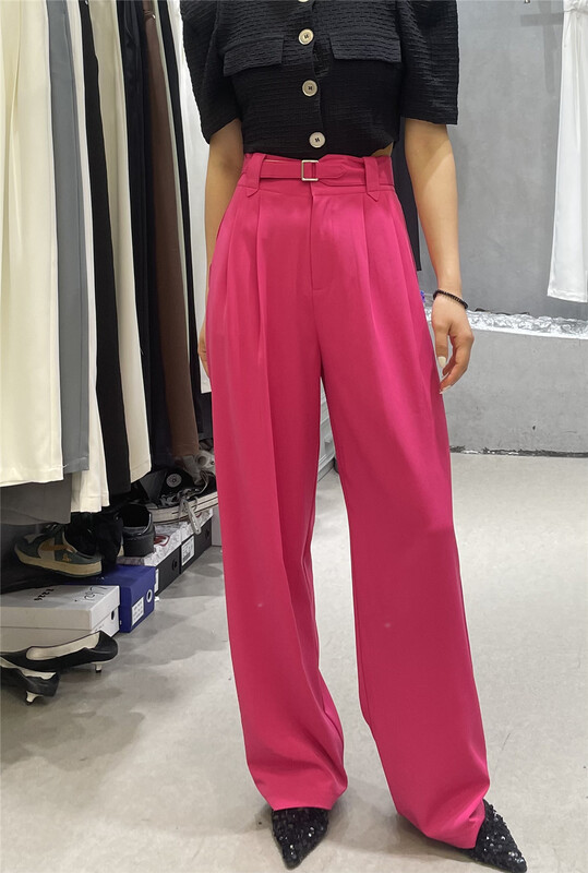 [naisha beard] simple straight tube loose slim trousers (with belt) 6205# CLS