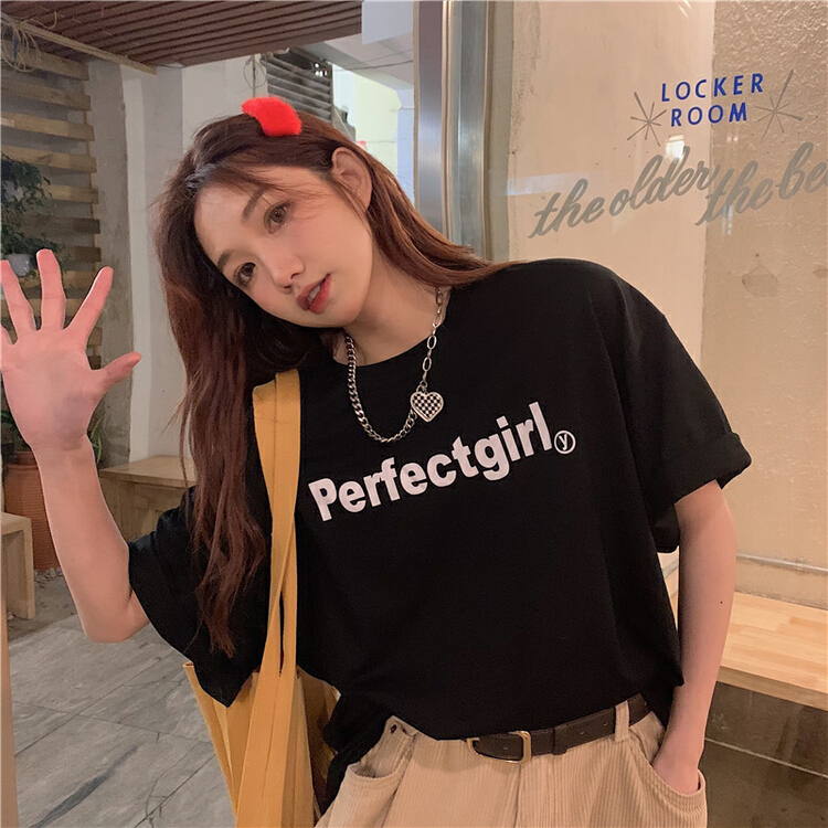 New year in early spring! [timely rain] Han Feng ins loose simple letter printed short sleeve T-shirt 65217# WPL