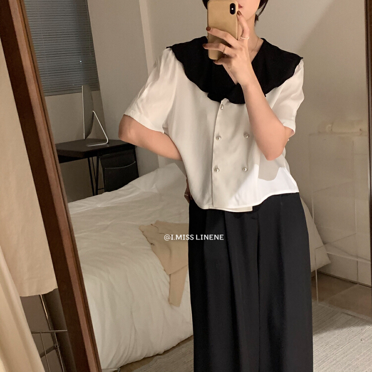 【IMISS】復古小眾氣質撞色小衫  CX9133#  LSW