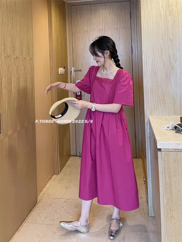 New in early summer! [f.three] temperament square neck medium length dress 87259# XJ