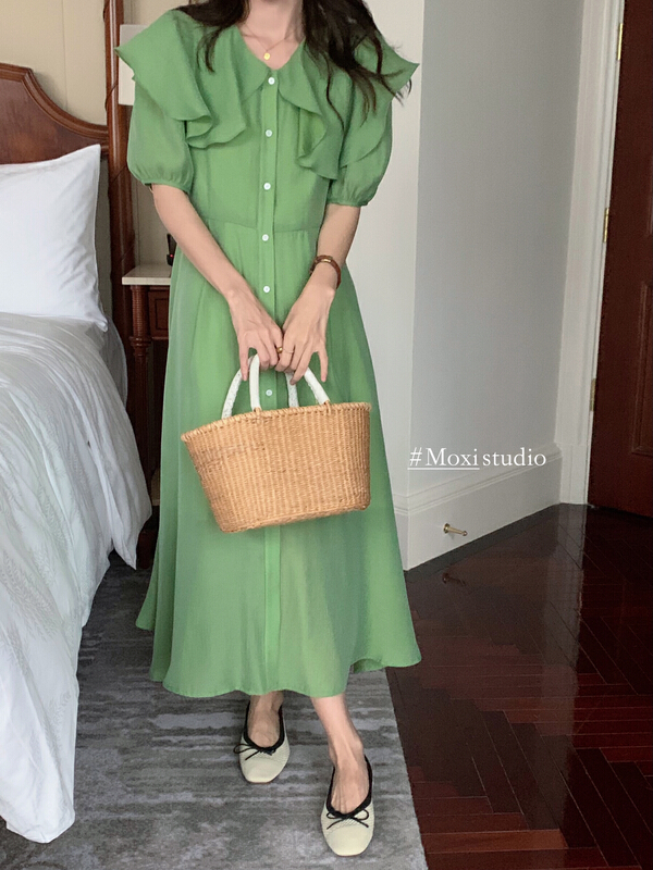 New in early summer! [Moxi] temperament pure color aging dress 75906# XJ