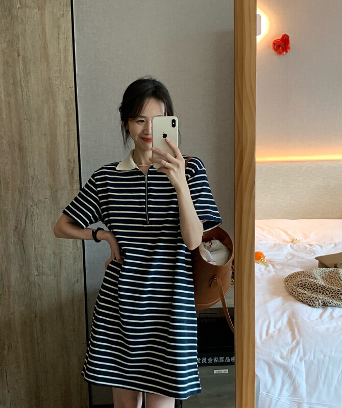 New in early summer! [y.jia Yijia] stripe loose simple dress ys1-7773# PCZ