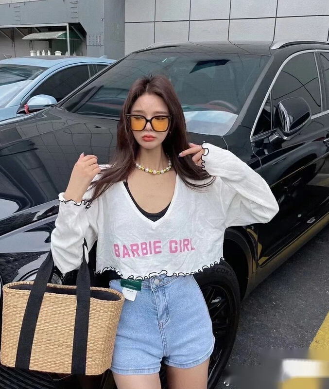 [fox] long sleeved lettered printed T-shirt + sleeveless versatile sling set a167# WTT