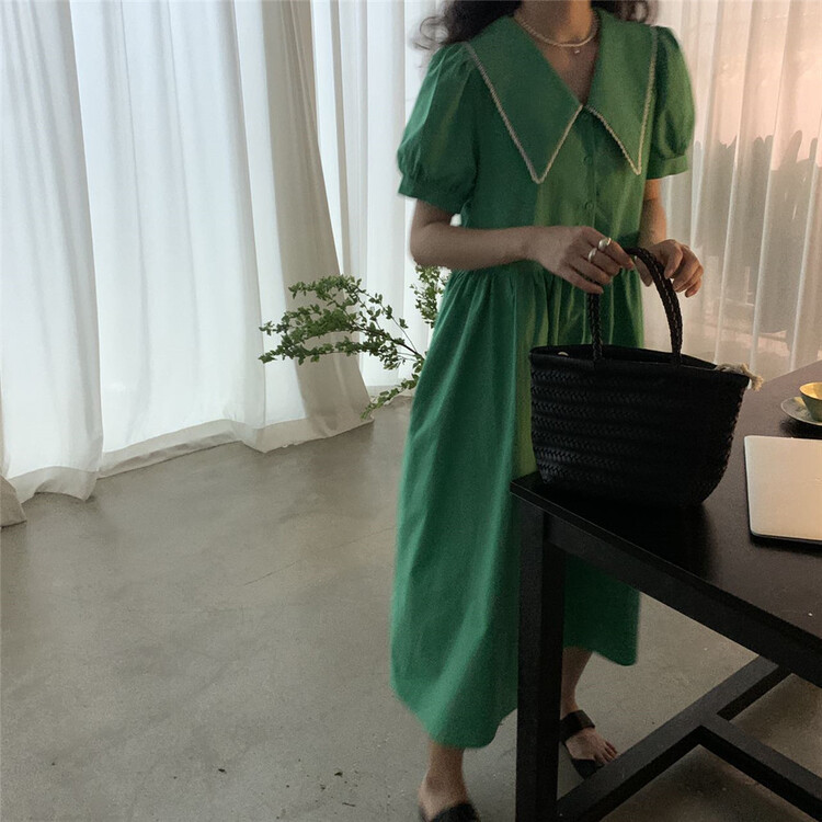 [ohhhh] Korean style color contrast doll neck dress 1536# CLS