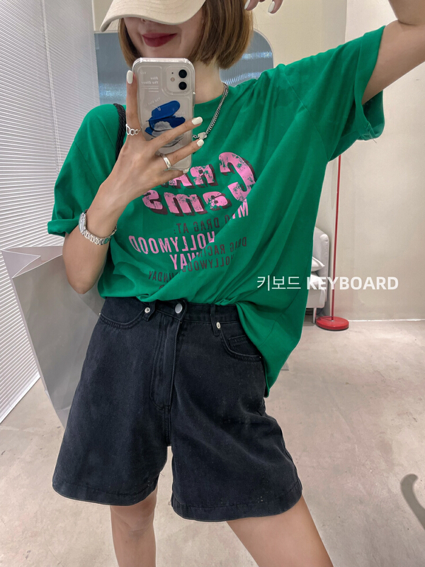 [keyboard] personalized letter printed loose short sleeve T-shirt h-5553# LSL