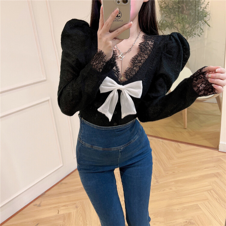 New year in early spring! [Kiyomi] V-neck simple lady Vintage knitted cardigan (detachable with bow) 6752# LSL