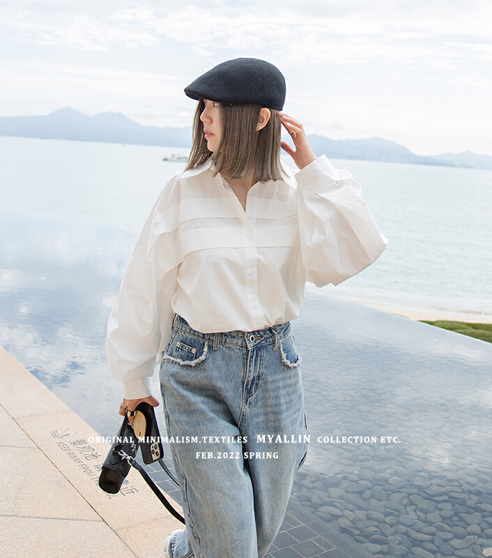 New year in early spring! [myallin] front and back pleated fashion shirt ty8016# ozq