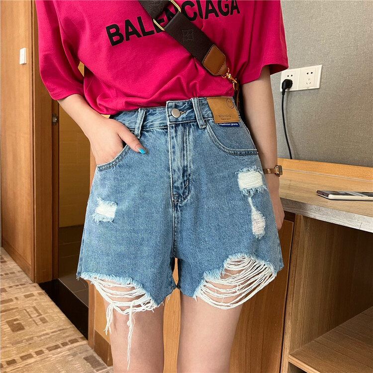 [M8 denim] Korean washed hole breaking denim shorts 52292# LSL