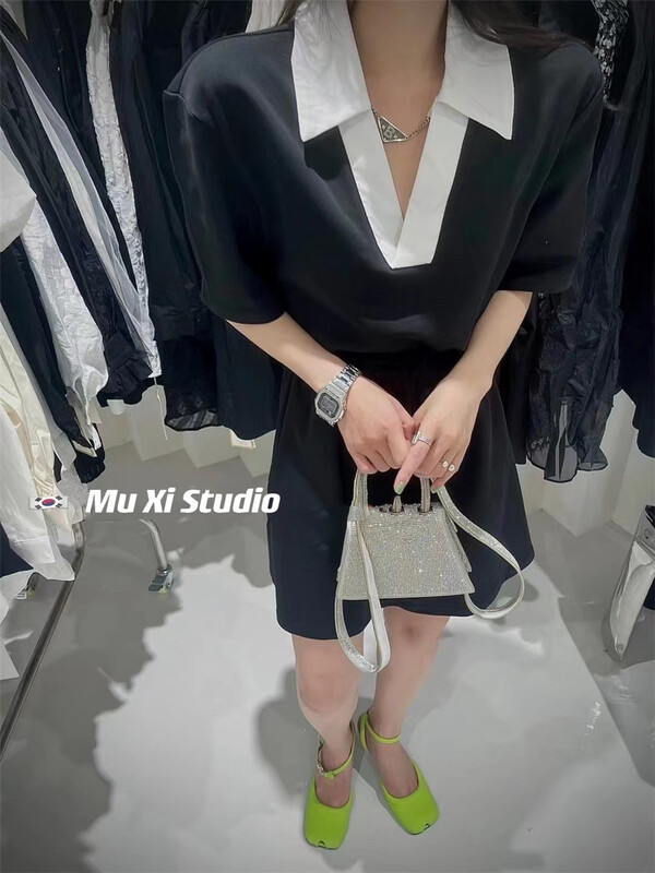 [Muxi] color blocking and pleating dress ys1-937# LSL