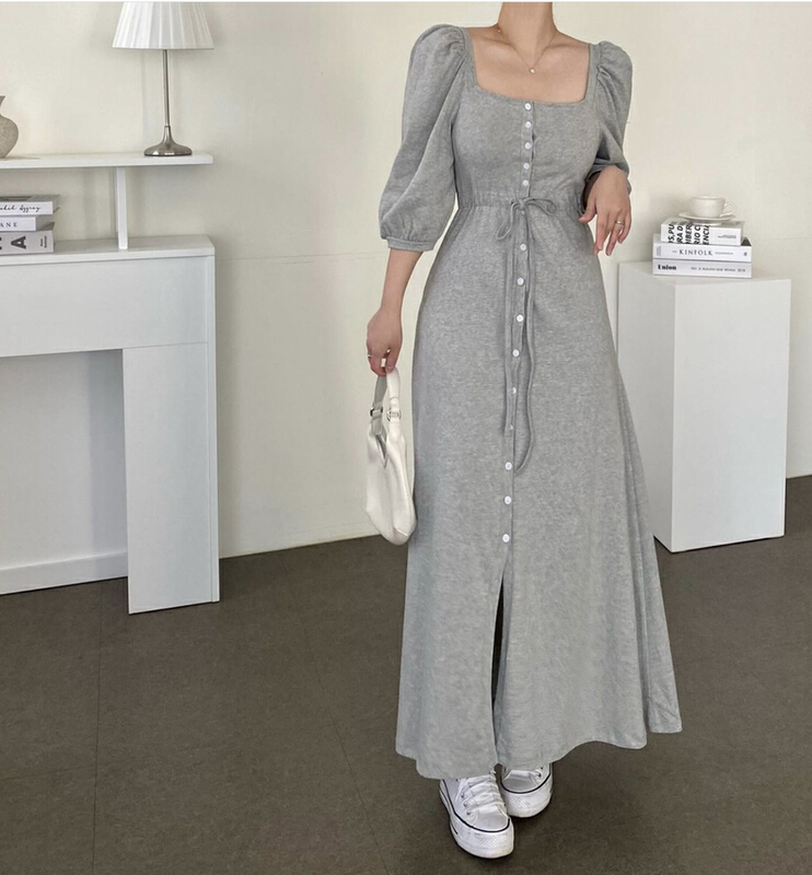 [Yulia] square neck waist length dress 2224# LSW