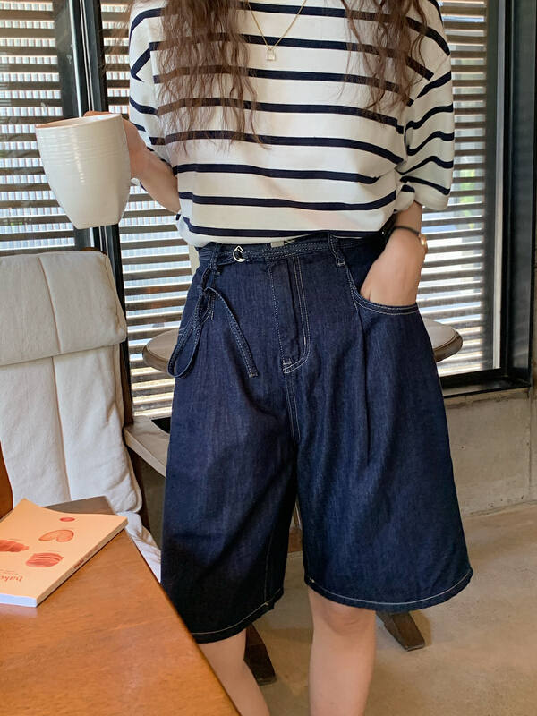 New year in early spring! [meet me] slim and versatile wide leg high waist denim shorts (with waist rope) ys-6961# ll