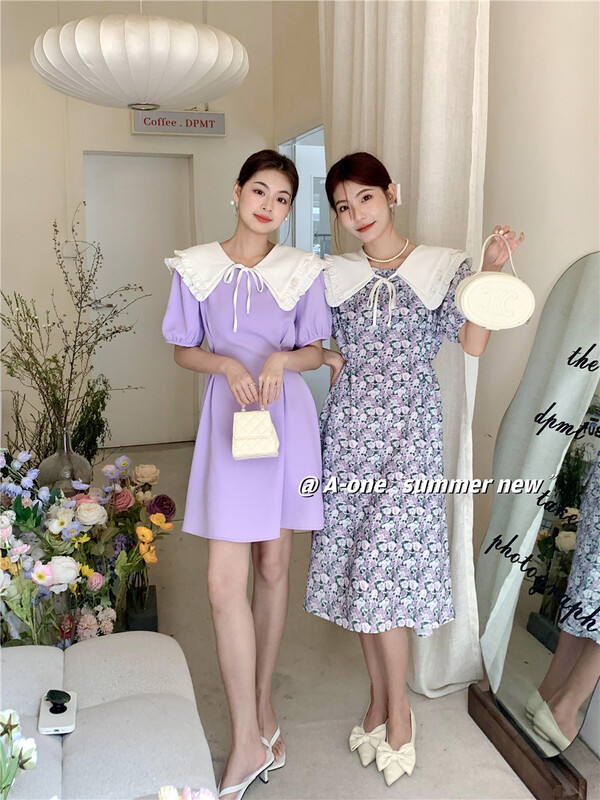 [A-One] Korean large lapel floral dress 22139# hjy