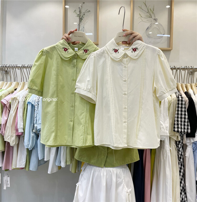 [Max original] baby collar embroidered single breasted blouse 98183# HBx
