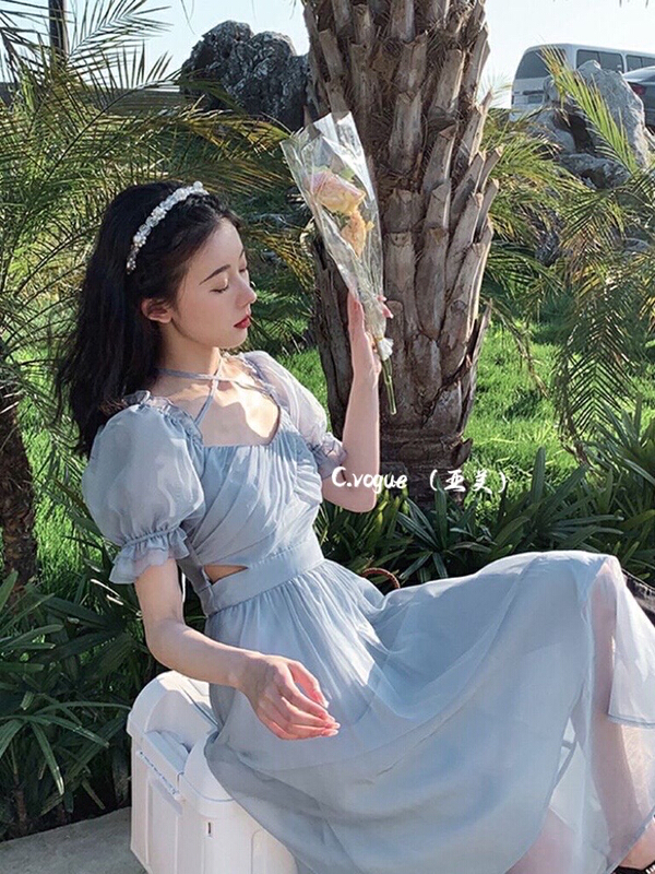[c.vogue] gentle design, open waist and neck dress 2831# PCZ