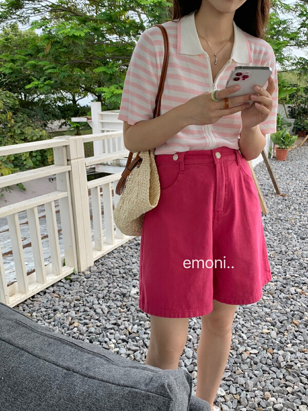 現貨!【EMONI】糖果色百搭簡約牛仔短褲  10927#  CLS