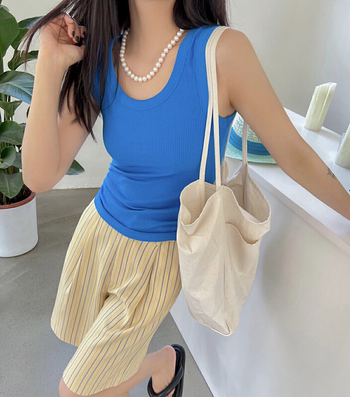 [blue show] candy color versatile elastic round neck vest 0966# WTT