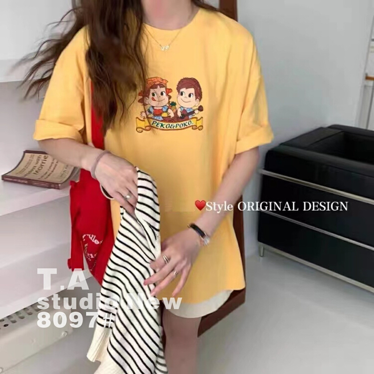 [TA +] Korean versatile cartoon printed short sleeve T-shirt 8097# XYY