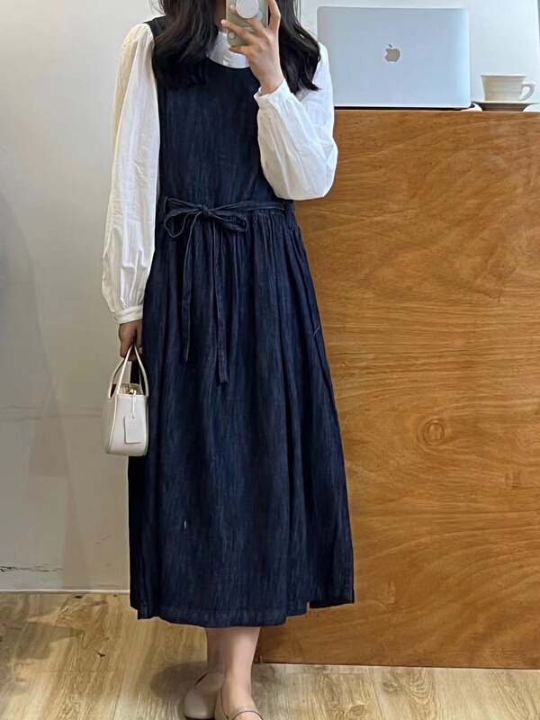 New year in early spring! [tototellme] Korean retro denim strap skirt (with waist rope) 22181# HBx