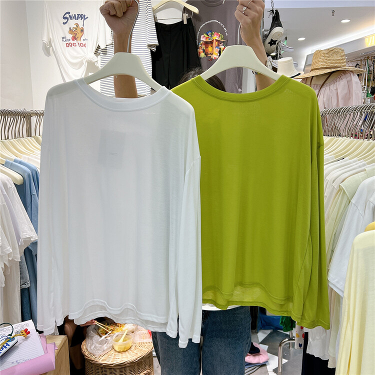 [malt] solid color versatile loose long sleeve T-shirt 3101# XYJ