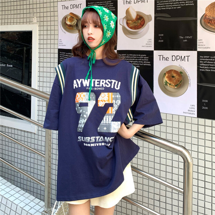 [ycnana] lettered print trend loose short sleeve T-shirt 83883# LSW