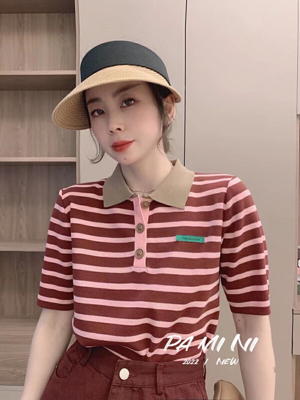 [pamini] label stripe Korean sweater 8102# Cl