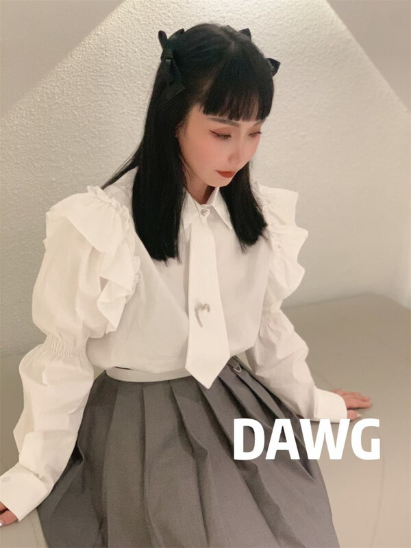 New year in early spring! [dawg king] Korean single breasted comfortable shirt (with tie) d9096# WTT
