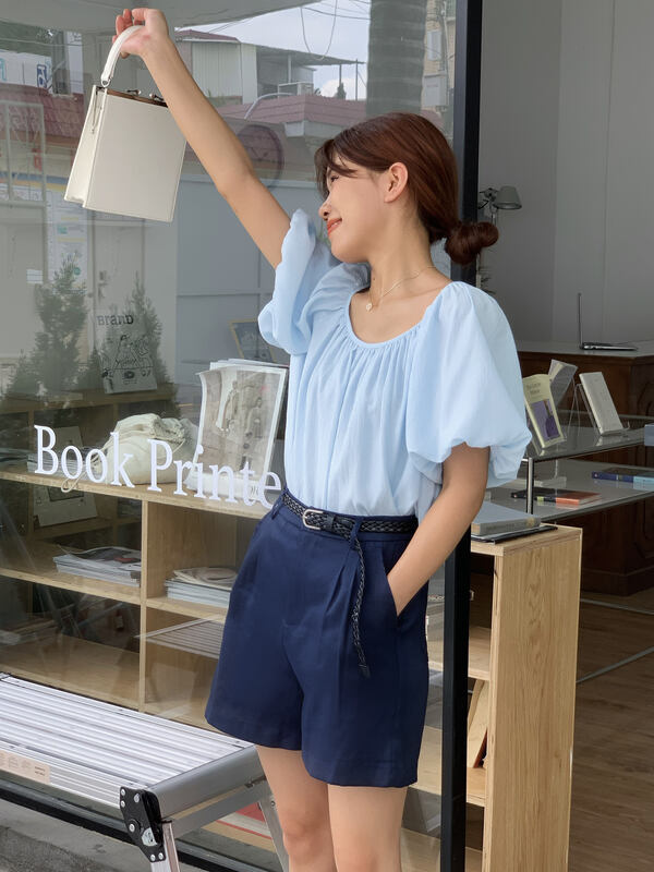 [ever true] loose short sleeve bubble sleeve blouse 61043# CLS