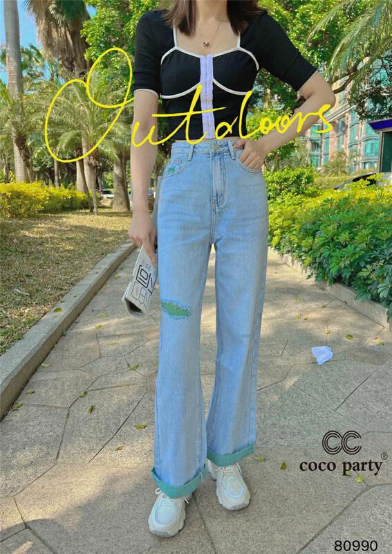 [CC] fashion straight jeans with holes 80990# XYJ