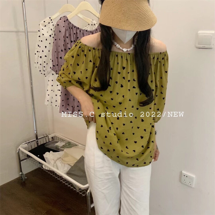 New in early summer! [miss. C studio] Korean full printed love one shoulder shirt 799# zxx