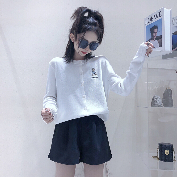 New year in early spring! [S.J] embroidered Cartoon Bear folding loose knit cardigan 6761# LSW