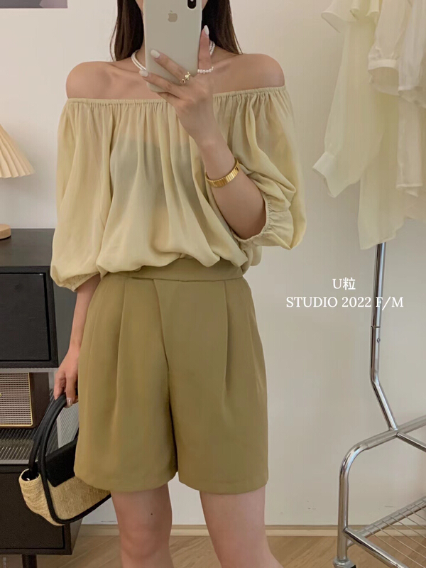 [U grain] simple solid color one shoulder shirt 5776# HBx