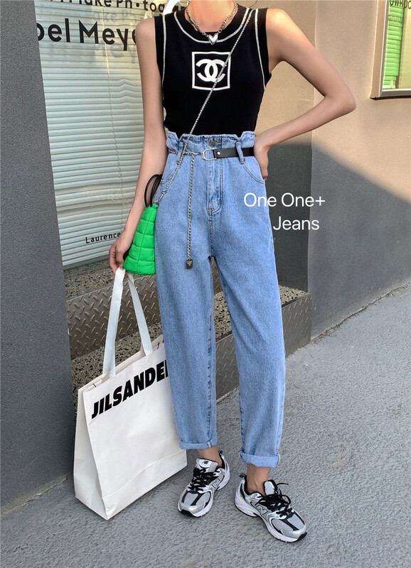 Original price 81.21! [one home] Korean high waist Harlan jeans (with belt) 879# cqw