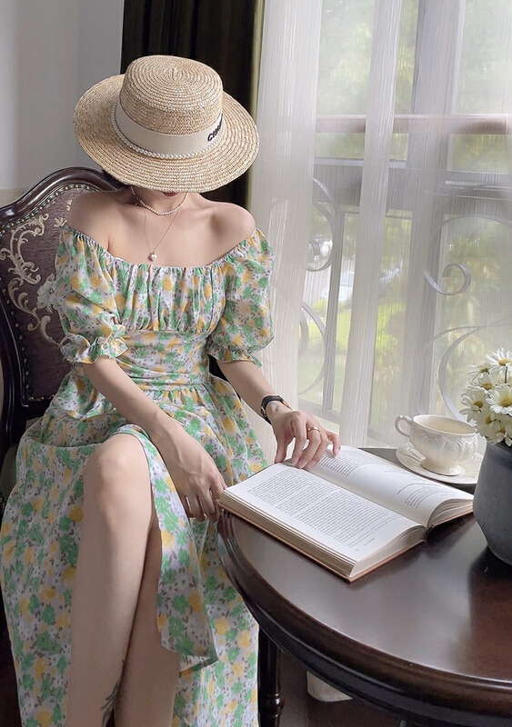 New in early summer! [J2. J1wg] French style pleated slit dress 22131# cqw