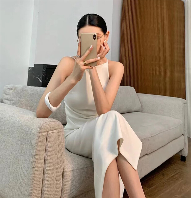 [semi plain] French temperament, pure color Pleated Dress 560# zjy