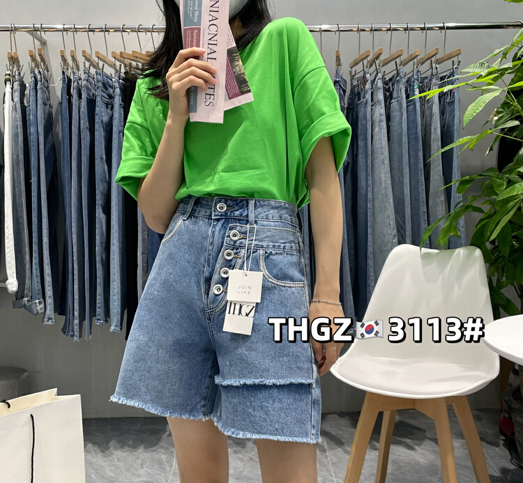 New in early summer! [fairy tale princess] fashion multi waist and head breasted fake two-piece denim shorts 3113# hjy