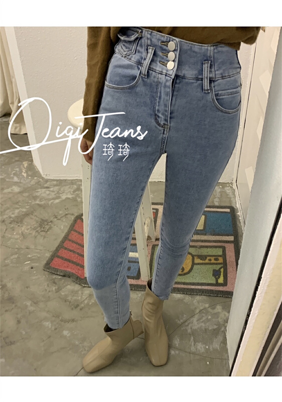 goods in stock! New year in early spring! [Qiqi] Korean version of versatile small leg jeans 6108-1# cqw