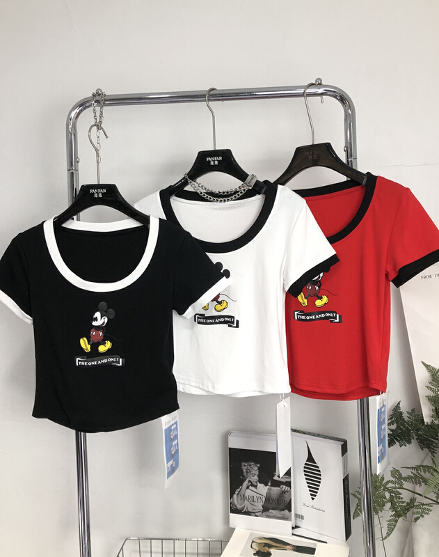 [Baobao] cartoon print versatile short sleeve T-shirt 5790# ozq