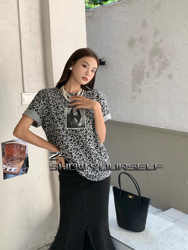 [Z2] leopard print loose short sleeve T-shirt 1042# WTT