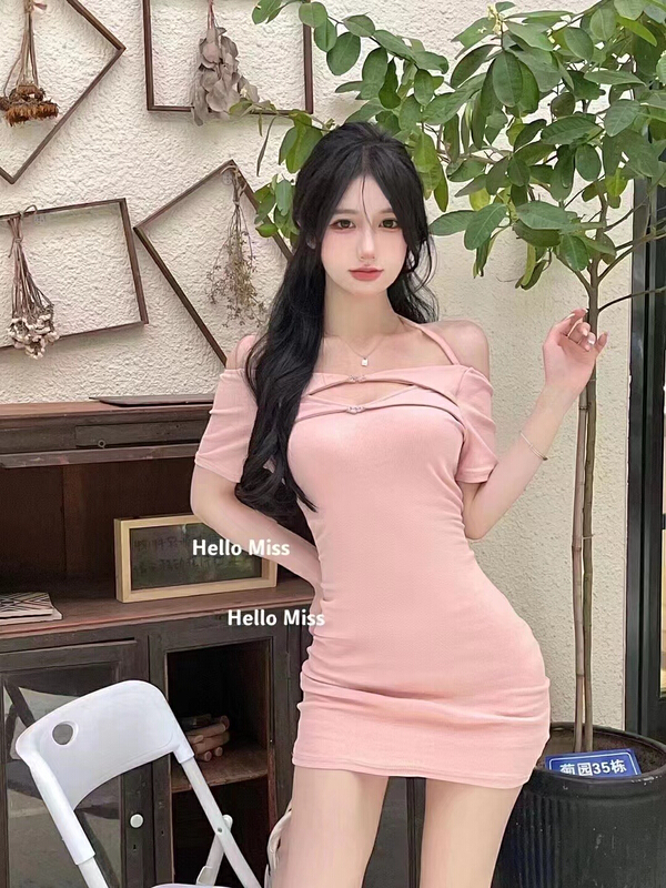 [fan fan] fashion French retro one line shoulder and neck dress 5850# JJ