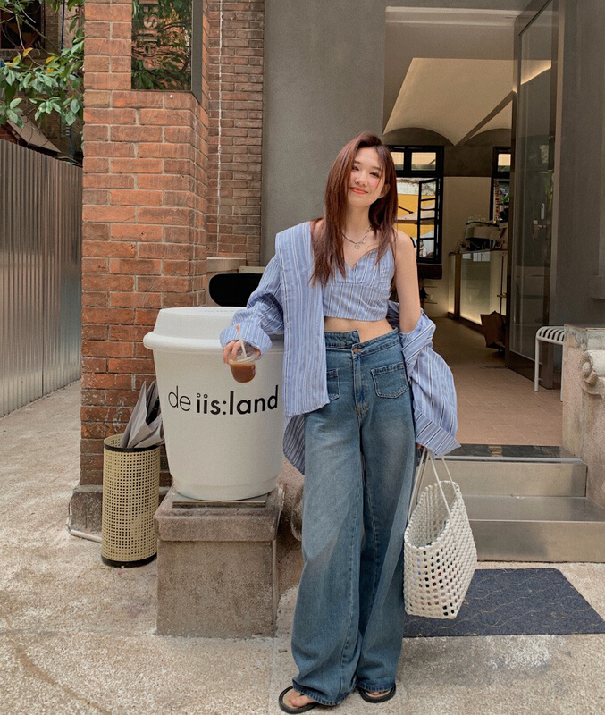 New year in early spring! [timely rain] Han Feng ins simple design irregular straight wide leg jeans ys4-89# WPL